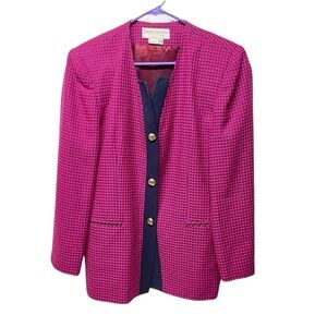Vintage Cross country blazer pink navy gingham houndstooth blazer button front